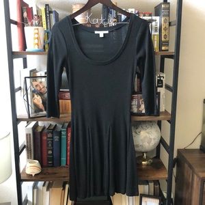 Black 3/4 Length Sleeve Dress with Pleated Skirt